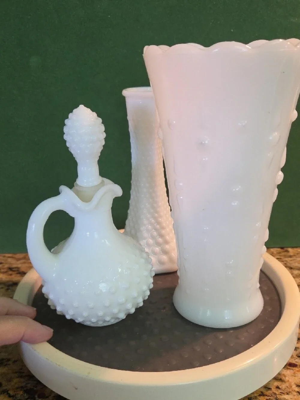 Milk Glass Hobnail Vase Cruet Bundle - White Home Accents
